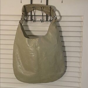 HOBO Light Sage Green Soft Leather Bucket Large Silver Metal Rings Hobo Bag
